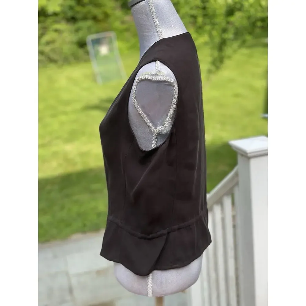 Vintage 90s Emanuel Ungaro Womens Brown Silk Button-Front Vest Luxury Staple, 12 - Picture 4 of 16